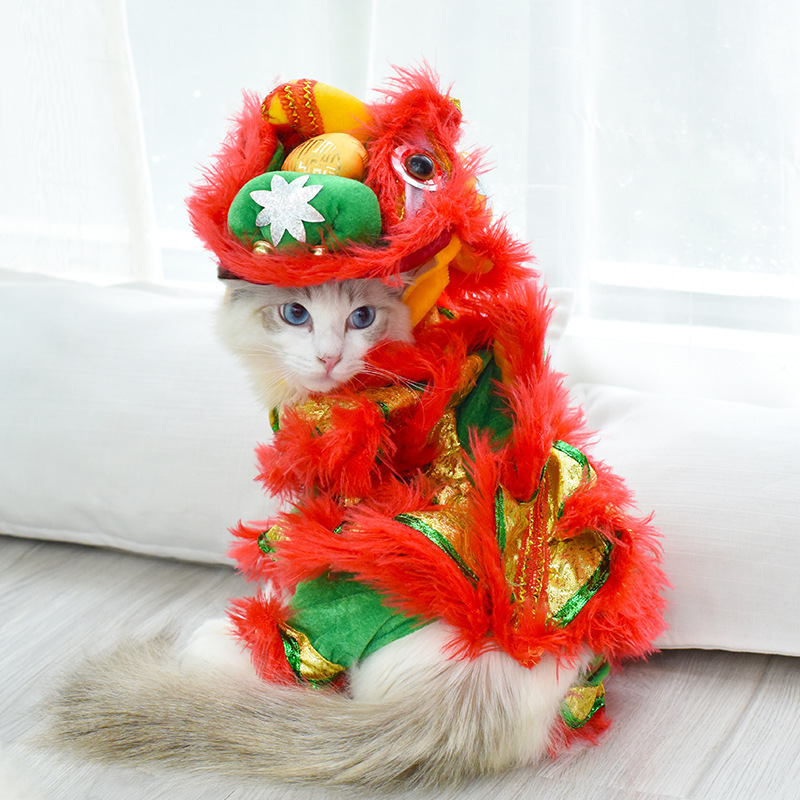 Pet net red Tiktok same style lion dance costume lion wake up costume cat Fadou Keji funny transformation costume