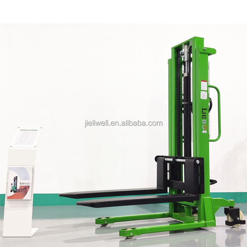 LIEBO hand Manual pallet operated stacker hydraulic 1 ton 1.6m lifting pallet stacker forklift