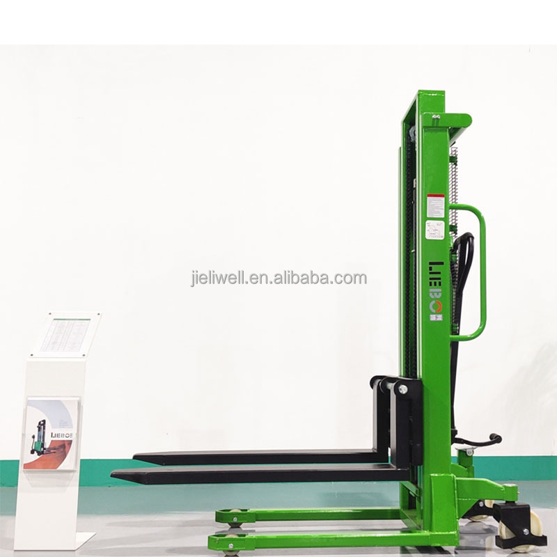 LIEBO hand Manual pallet operated stacker hydraulic 1 ton 1.6m lifting pallet stacker forklift