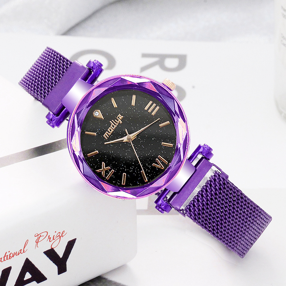 Luxury Crystal Star Sky Women Watches Purple Lady Magnetic Buckle Bracelet Watch Gift Clock