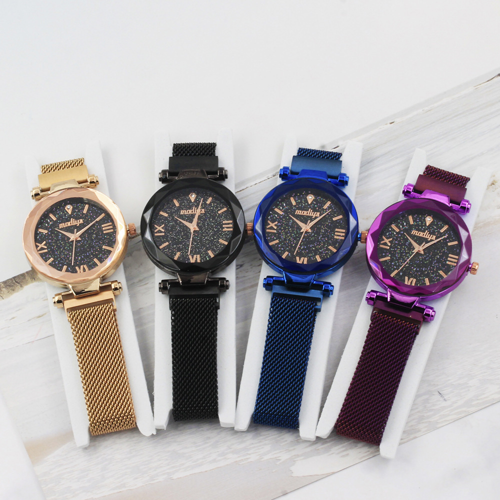 Luxury Crystal Star Sky Women Watches Purple Lady Magnetic Buckle Bracelet Watch Gift Clock