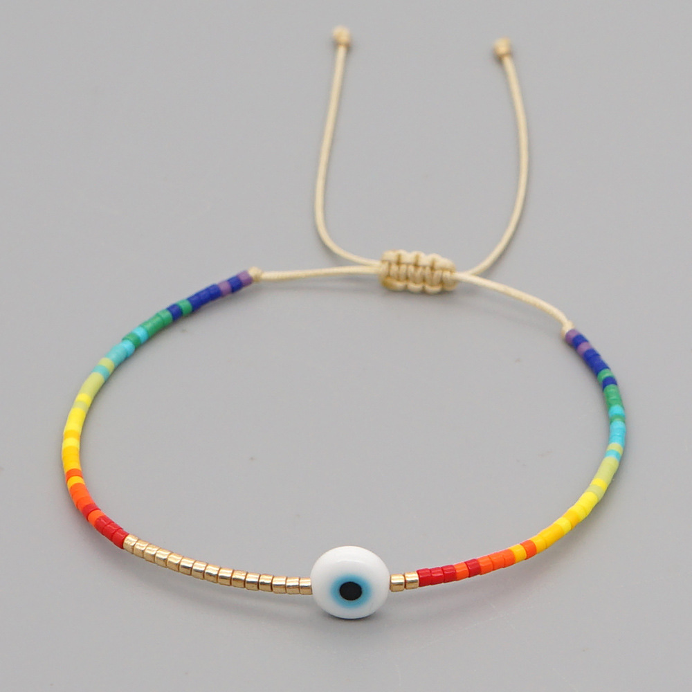 Latest Trendy Candy Colorful Miyuki Seed Beads Evil Eye Glass Bracelets Minimalist Handmade Dainty Adjustable Bracelet for Girls