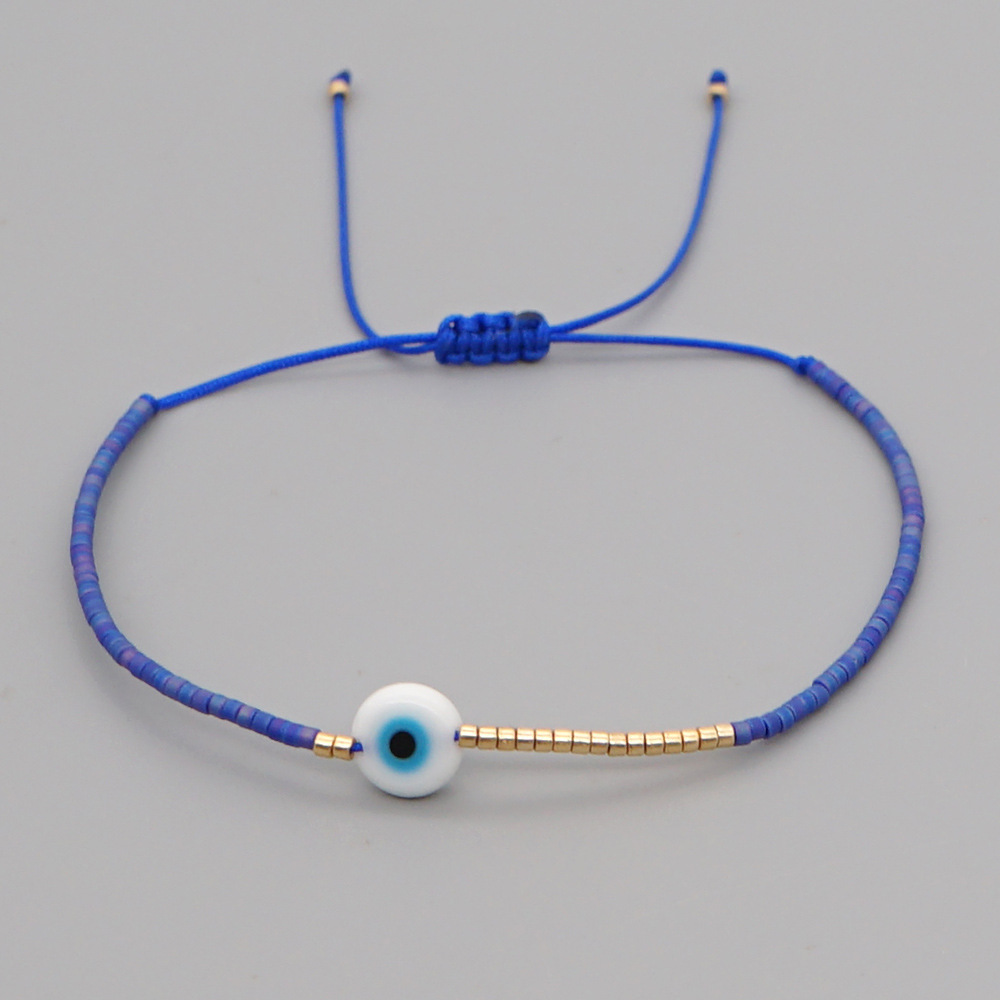 Latest Trendy Candy Colorful Miyuki Seed Beads Evil Eye Glass Bracelets Minimalist Handmade Dainty Adjustable Bracelet for Girls