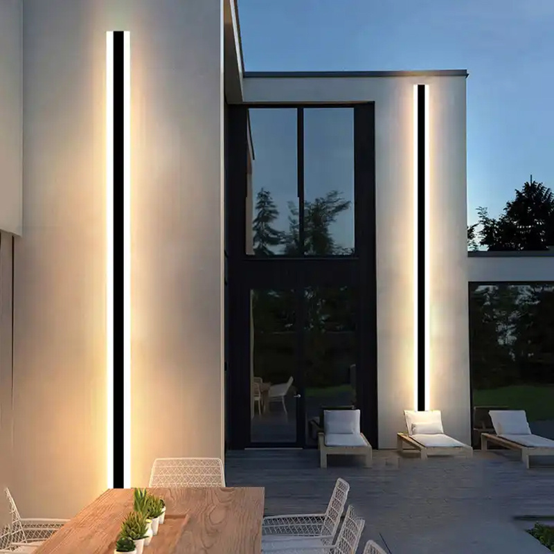 Modern 110V 220V Outdoor Exterior Linear Strip Wall Lamp 3000K Warm White Garden Sconce Long LED Wall Light