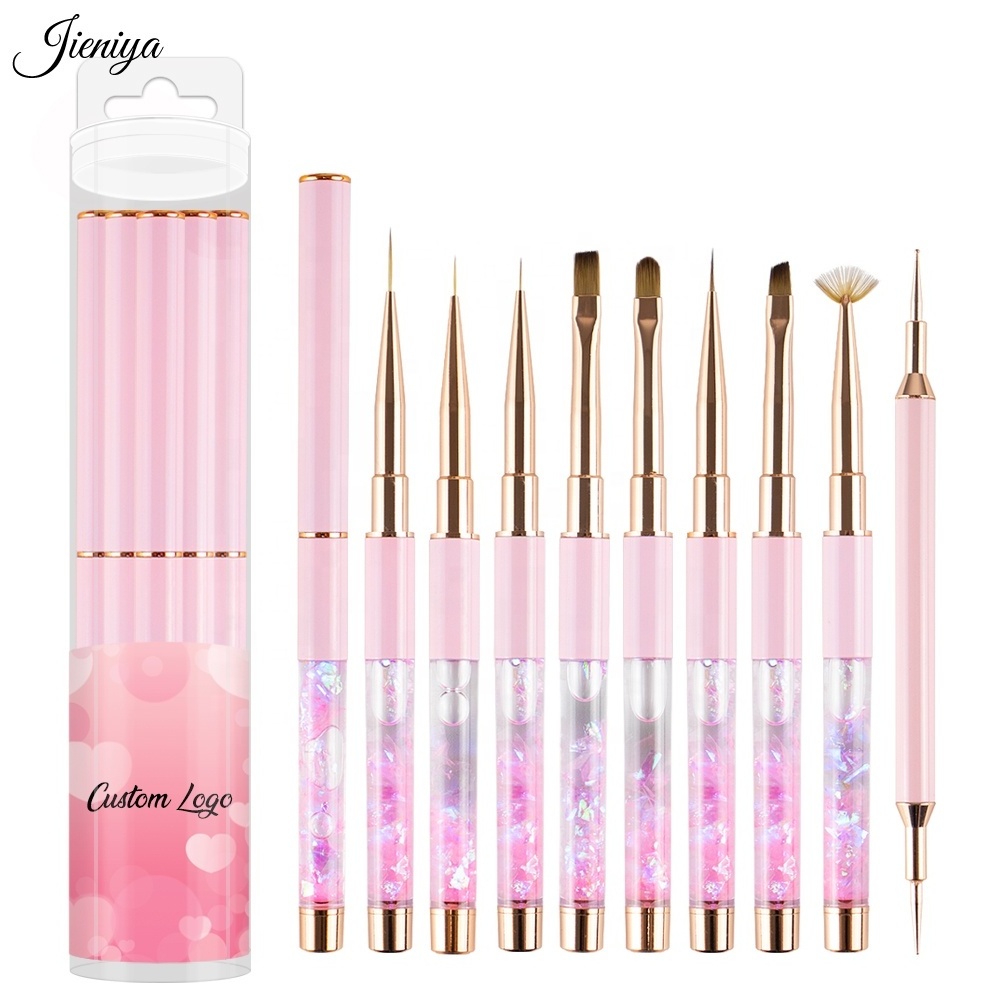 Jieniya Nail Art Brushes Set 9pcs Nail Brushes Round Oval Gel Builder Nail Art Tools Liner Brush for Acrylic Application