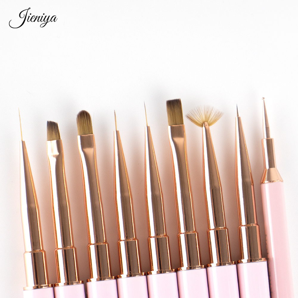 Jieniya Nail Art Brushes Set 9pcs Nail Brushes Round Oval Gel Builder Nail Art Tools Liner Brush for Acrylic Application