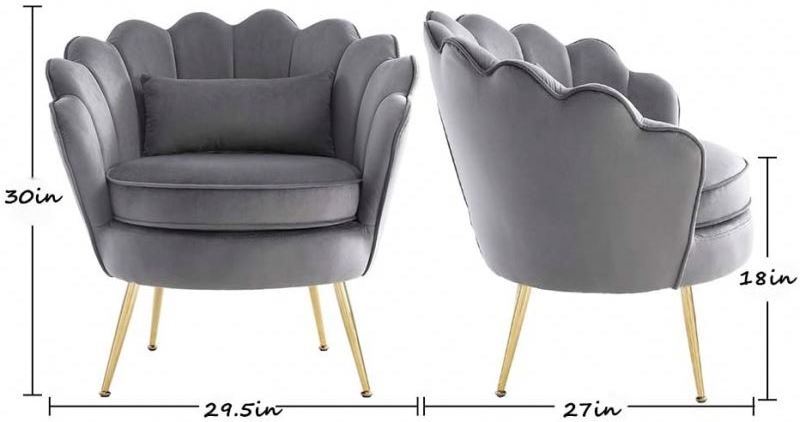 Wholesale Modern Flower Shape Luxury Fabric Lisure Lounge Chairs Armrest Grey Velvet Accent Chair for Living Room Furniture