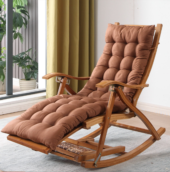 Modern Outdoor Indoor  Bamboo Recliner Rocking Chair Sofa with Soft Cushion  Footrest Massage Footplate