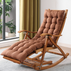 Modern Outdoor Indoor  Bamboo Recliner Rocking Chair Sofa with Soft Cushion  Footrest Massage Footplate