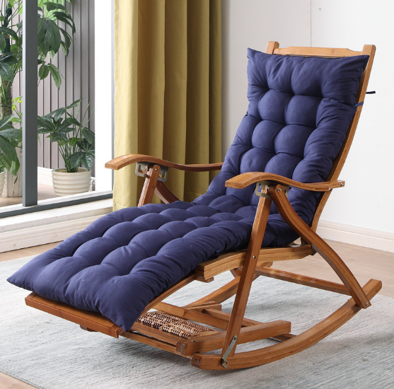 Modern Outdoor Indoor  Bamboo Recliner Rocking Chair Sofa with Soft Cushion  Footrest Massage Footplate