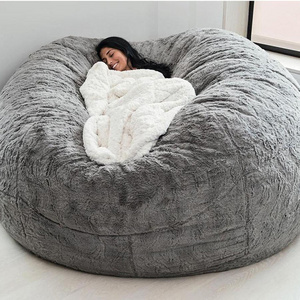 Top Selling Products 2023 Jumbo Leather Bean Bag Cover Large Round Soft Fluffy Faux Fur Bean Bag Lazy Sofa Bed