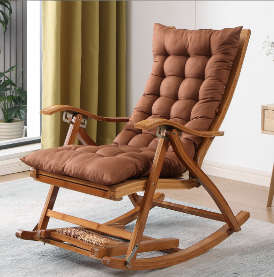 Modern Outdoor Indoor  Bamboo Recliner Rocking Chair Sofa with Soft Cushion  Footrest Massage Footplate