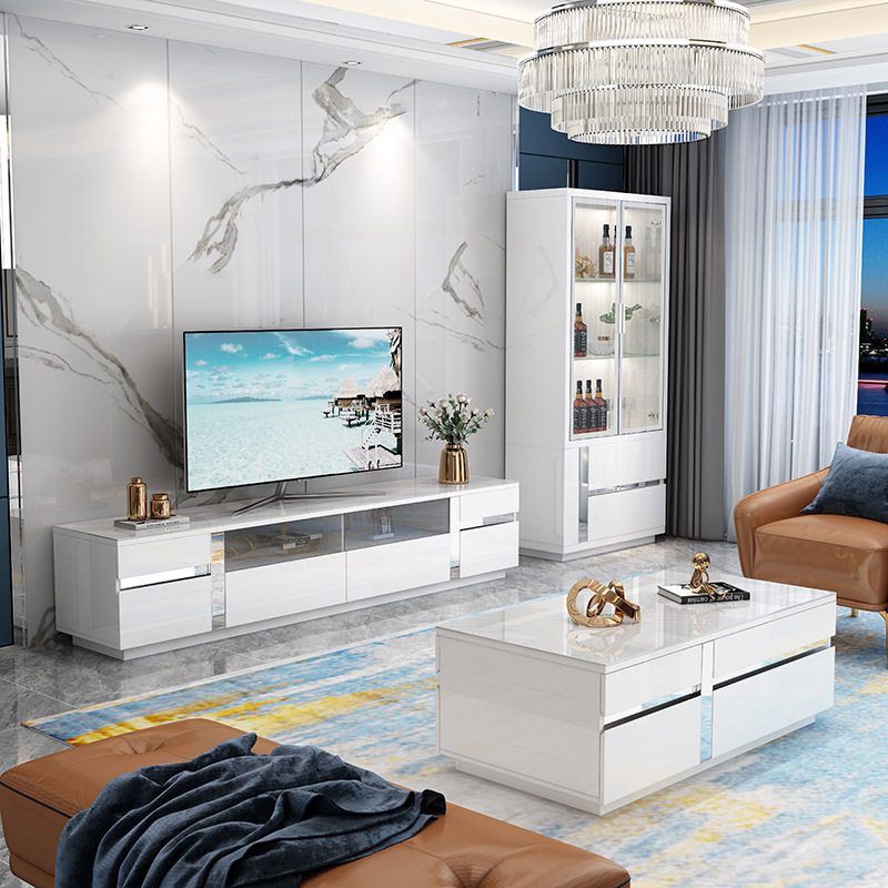 Factory modern design gold and white tv cabinet luxury home furniture wall unit tv stand with coffee table set for living room