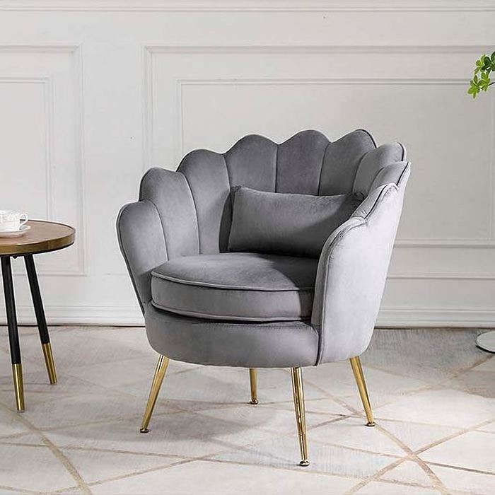 Wholesale Modern Flower Shape Luxury Fabric Lisure Lounge Chairs Armrest Grey Velvet Accent Chair for Living Room Furniture