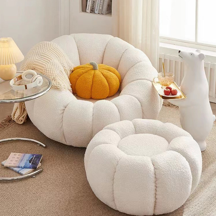 Nordic Fabric Velvet Pumpkin Shape Sofa Chairs Living Room Velvet Pumpkin Sofa