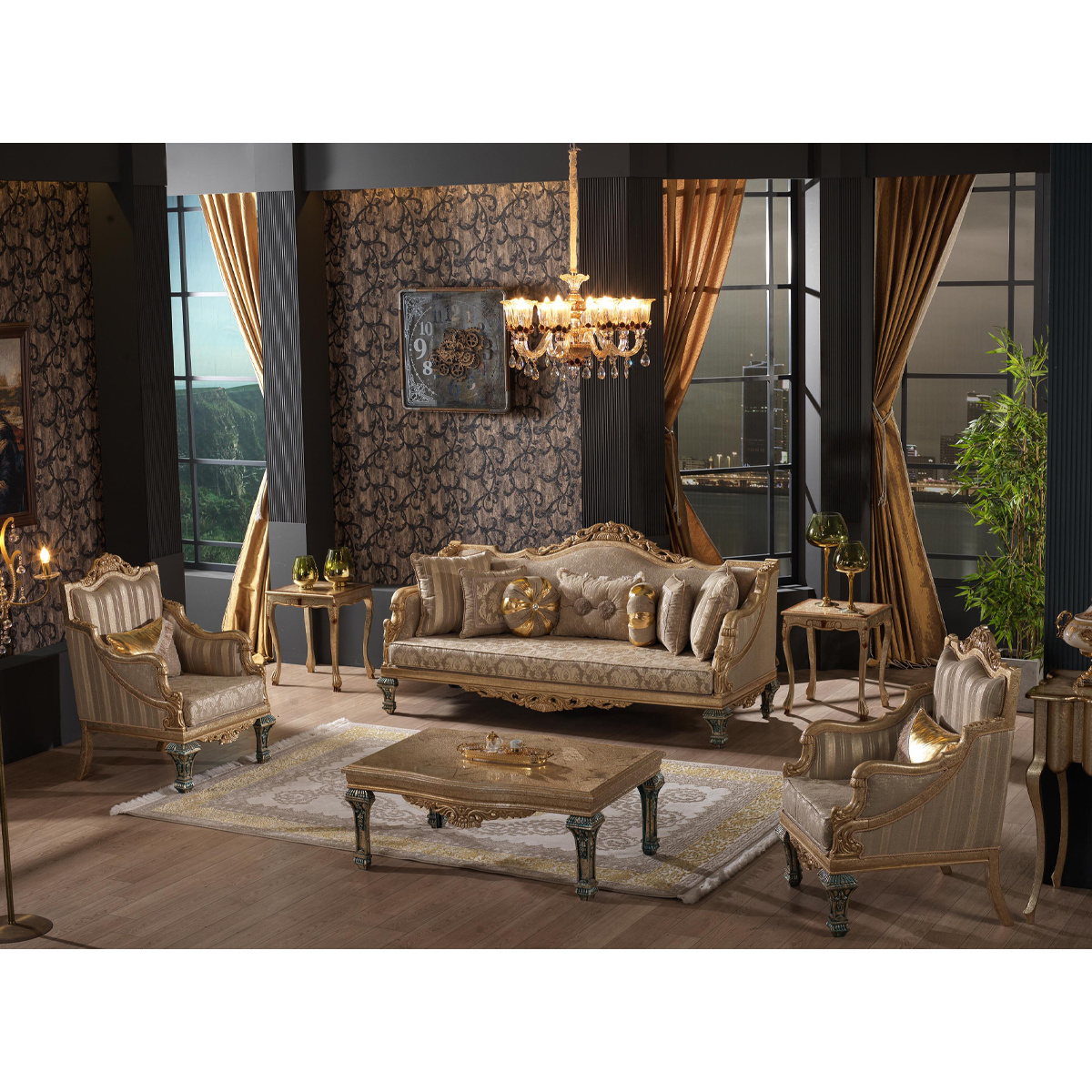 Wood frame luxury royal furniture sofa set Turkish Style Elegance Livingroom Sofa Set Royal Design Home furniture for Sofa Set