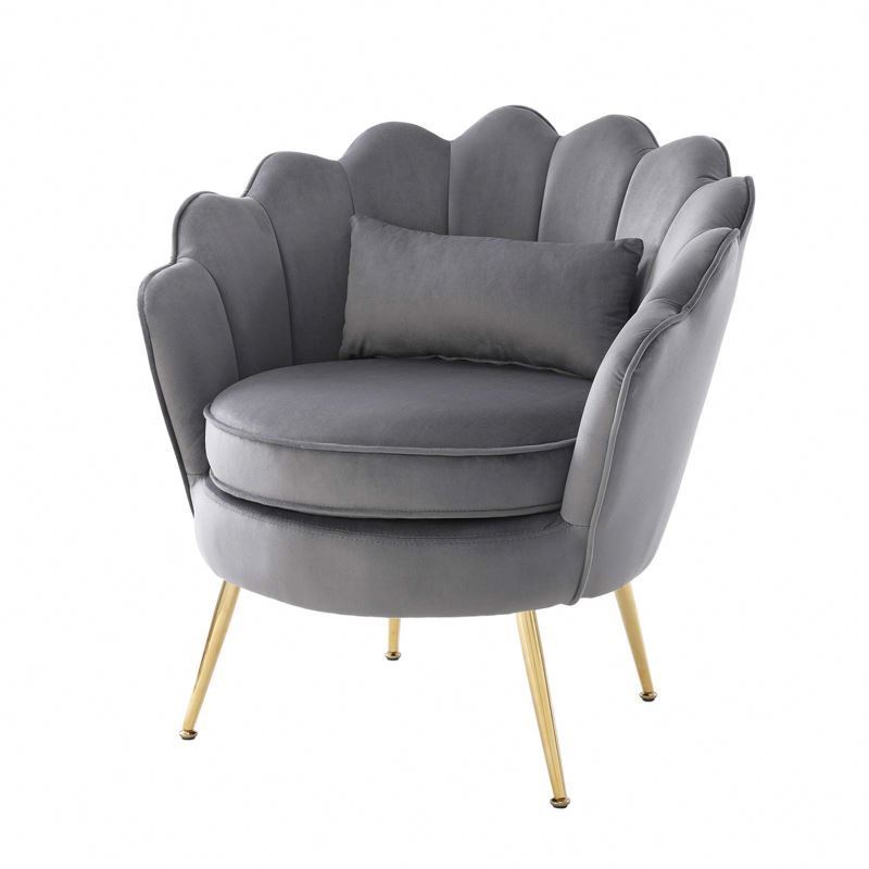 Wholesale Modern Flower Shape Luxury Fabric Lisure Lounge Chairs Armrest Grey Velvet Accent Chair for Living Room Furniture