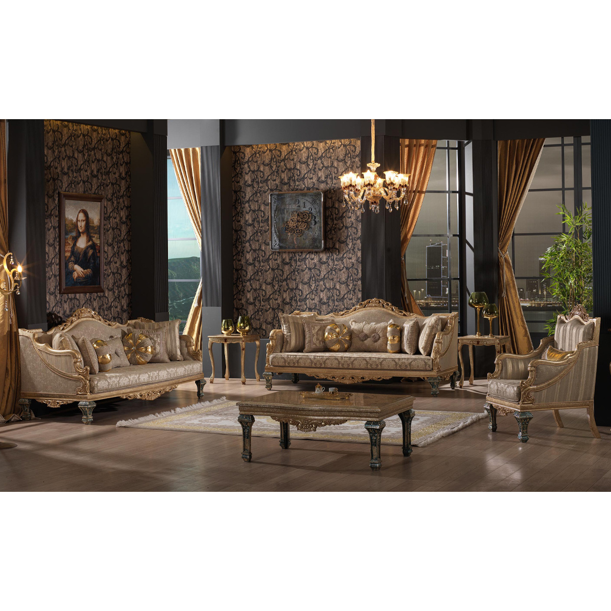 Wood frame luxury royal furniture sofa set Turkish Style Elegance Livingroom Sofa Set Royal Design Home furniture for Sofa Set