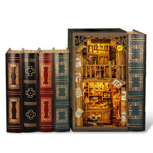 Christmas Gift Handmade 3D Wooden Puzzle Magical Bookshelf Educational Toy DIY Book Nook Kit with LED light Miniature House