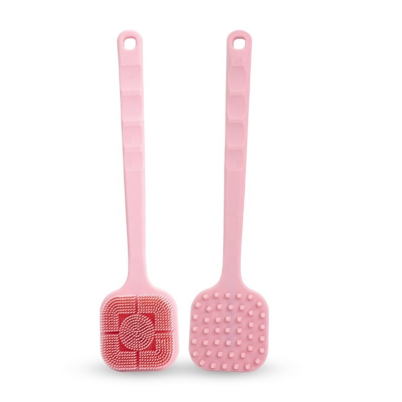 Professional Bath Body Brush Natural Silicone Bristle Shower Back Bath Brush with Long Handle