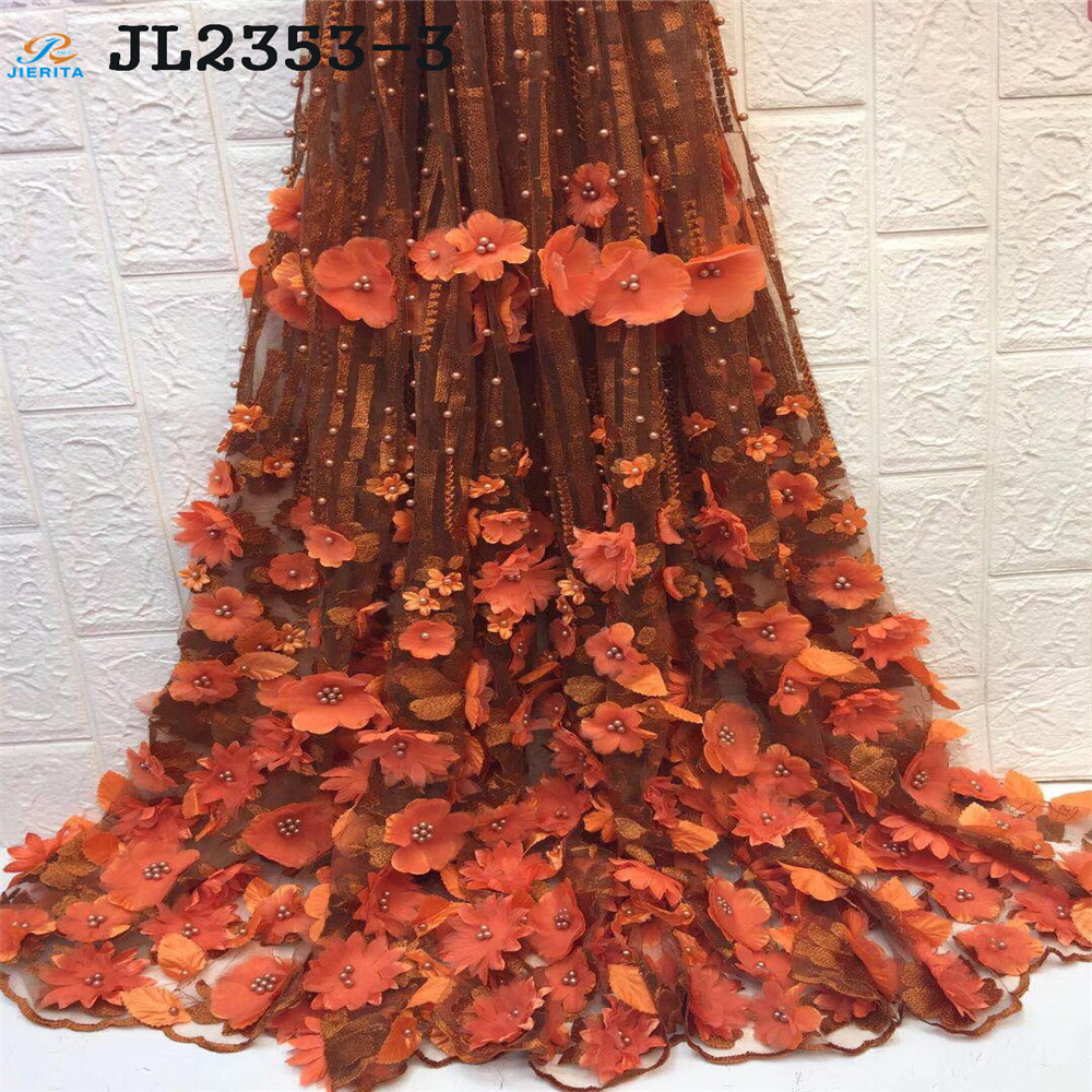 Gold color New fashion Guangzhou Shop Most Popular Trend 3d net lace embroidery beaded flowers wedding dress