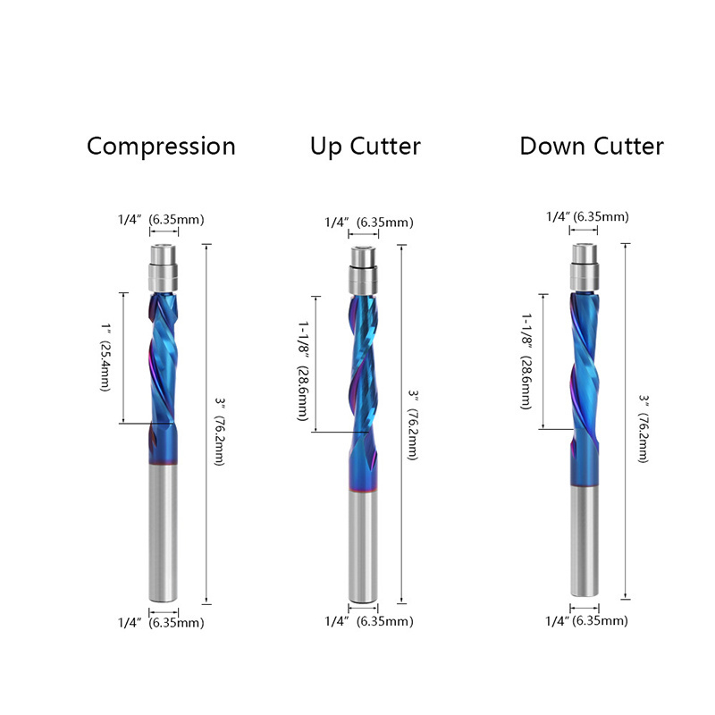 Compression Flush Trim Solid Carbide Spiral Router Bit For Wood Working Tools End Mill Miilling Cutters