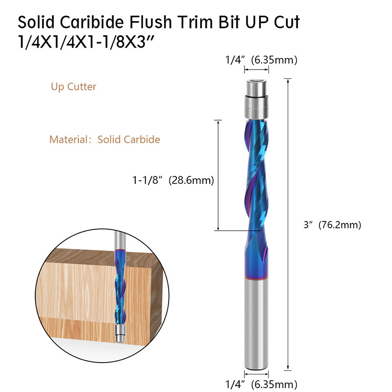 Compression Flush Trim Solid Carbide Spiral Router Bit For Wood Working Tools End Mill Miilling Cutters