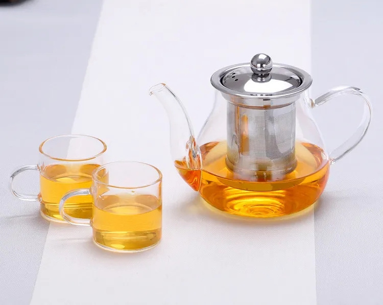 Cafe Home Office Bar Stove Top Safe Flower Tea Kettle Glass Tea Pot with Stainless Steel Infuser Strainer