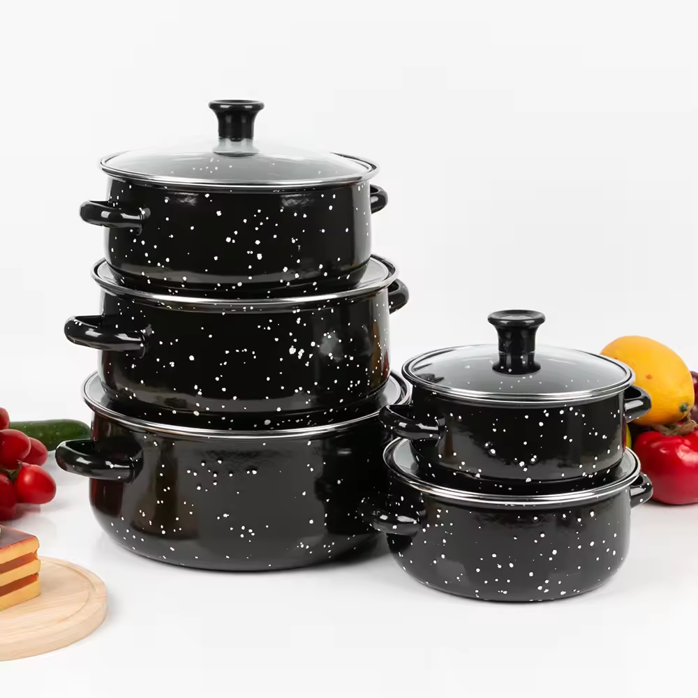 new 16-24cm 5pcs cast-iron cookware kitchen sets cooking pot enamel casserole set enamelware with glass lid