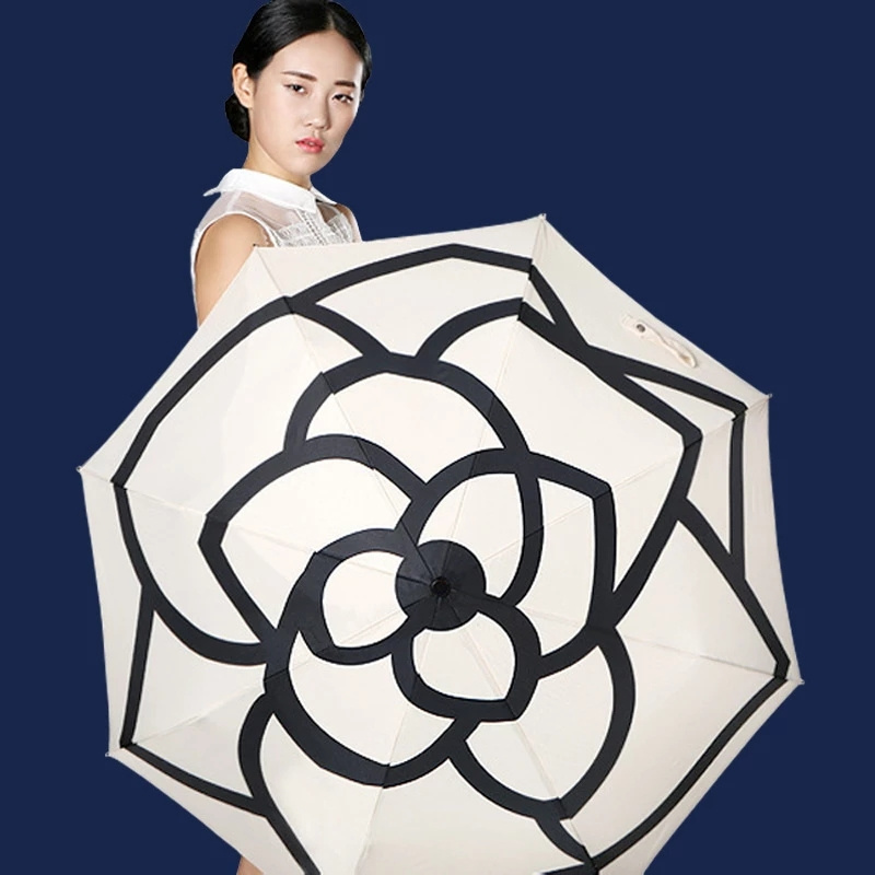 Creative Umbrella Three Fold Ultra Light Sunscreen Double Sunshade Umbrella Camellia Rain Folding Parasol Umbrellas for Women