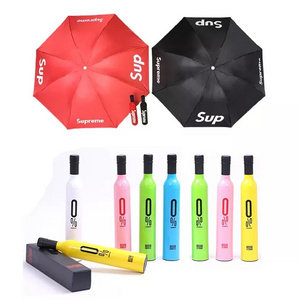 Wholesale new Promotional Cheap Price Free Sample Colorful Wine Bottle Folding Umbrella Custom Logo Price Water Bottle Umbrella