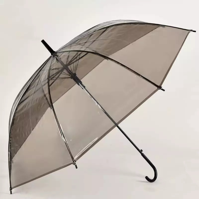 Wholesale new Portable Colorful Transparent Umbrella Custom Auto Straight J Handle Parasol Clear Umbrella With Logo