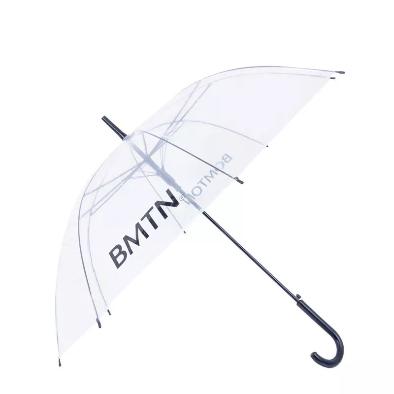 Wholesale new Portable Colorful Transparent Umbrella Custom Auto Straight J Handle Parasol Clear Umbrella With Logo