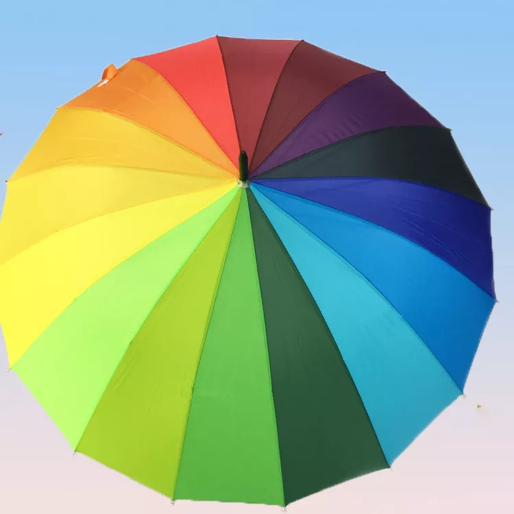 New Customized Logo 16K Automatic Open Iridescence Umbrella Golf Windproof Parasol Long Straight Handle Rainbow Umbrella