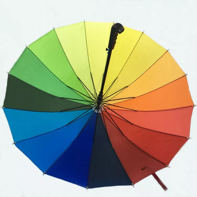 New Customized Logo 16K Automatic Open Iridescence Umbrella Golf Windproof Parasol Long Straight Handle Rainbow Umbrella