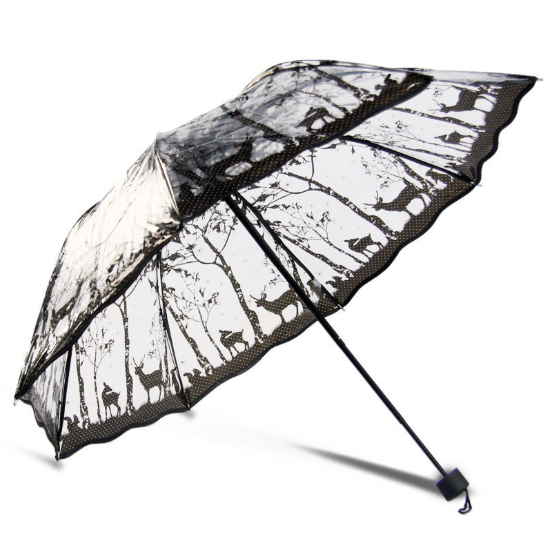 2023 new Korean Style Lace Folding Umbrellas Super Thick Environmental Clear Umbrella Love Printing Transparent Umbrella