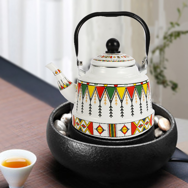 New style Eastern Style Geometric Pattern Enamel Kettle Household Water Kettle Teapot For Gas Stove And Induction