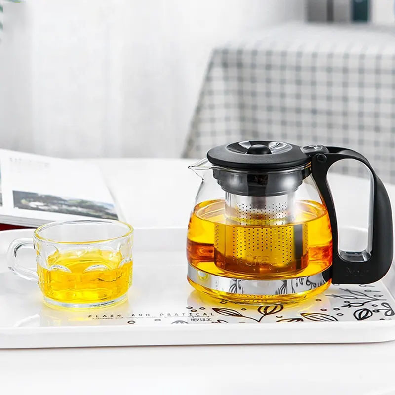 New modern 700ml 1250ml chinese custom flower transparent glass tea pot set with stainless infuser