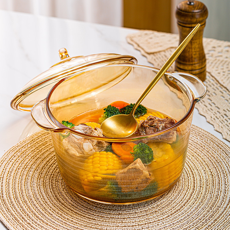 new Transparent Amber Pans With Two Ears Oven Stew Kitchen Accessories Soup Hot Pot Cookware Glass Cooking Pot