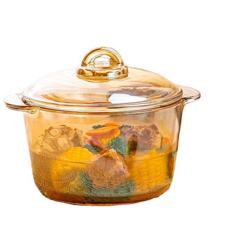 new Transparent Amber Pans With Two Ears Oven Stew Kitchen Accessories Soup Hot Pot Cookware Glass Cooking Pot