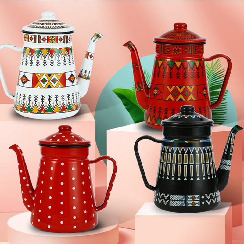 Wholesale new 1.2L/1.5L Best seller style of Saudi Arabia tea pot coffee kettle camping enamel coated kettle