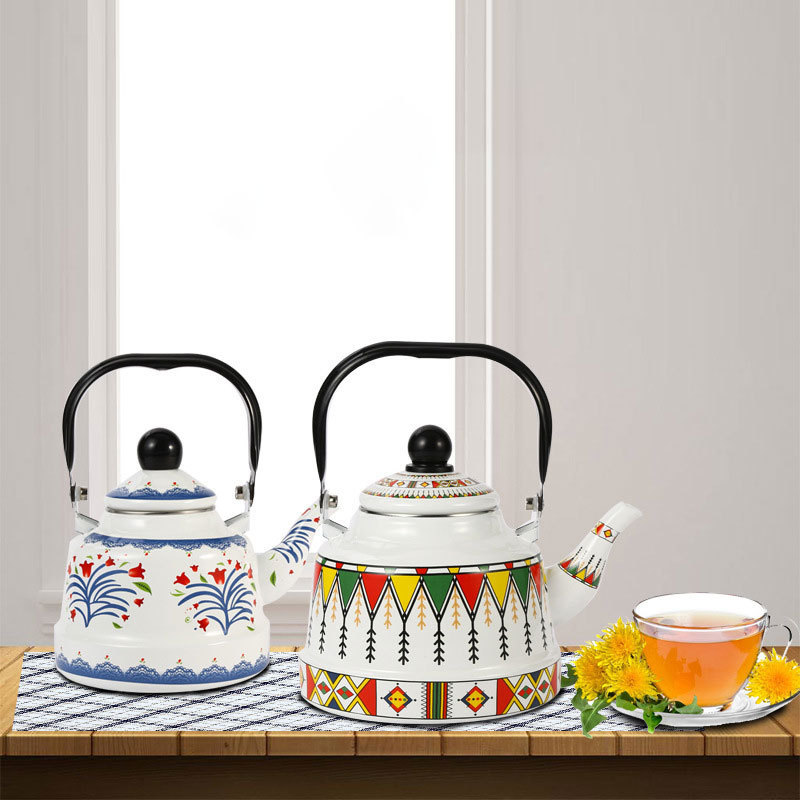 New style Eastern Style Geometric Pattern Enamel Kettle Household Water Kettle Teapot For Gas Stove And Induction