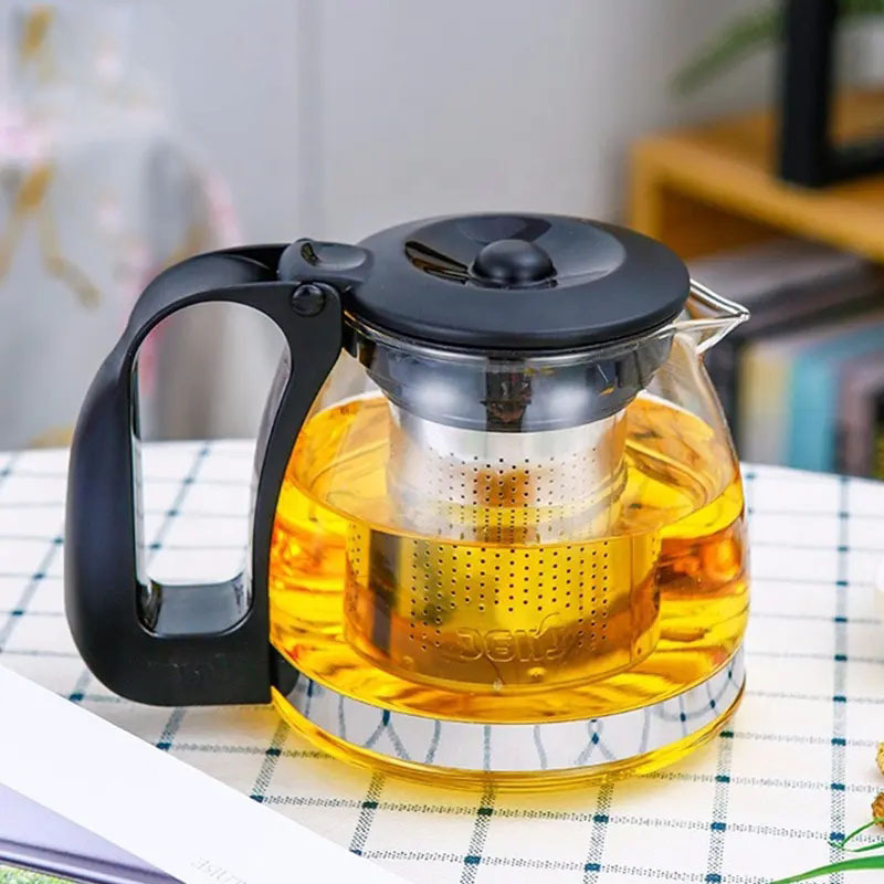 New modern 700ml 1250ml chinese custom flower transparent glass tea pot set with stainless infuser