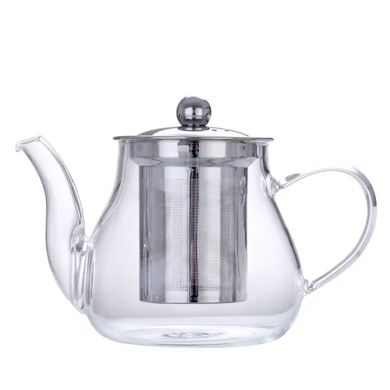 Cafe Home Office Bar Stove Top Safe Flower Tea Kettle Glass Tea Pot with Stainless Steel Infuser Strainer