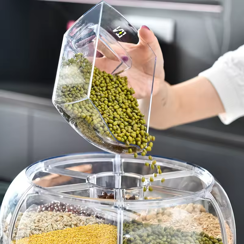 2024 New Household Grain Storage Container Rotatable Food Dispenser Measuring Cylinder With Lid Moisture Resistant