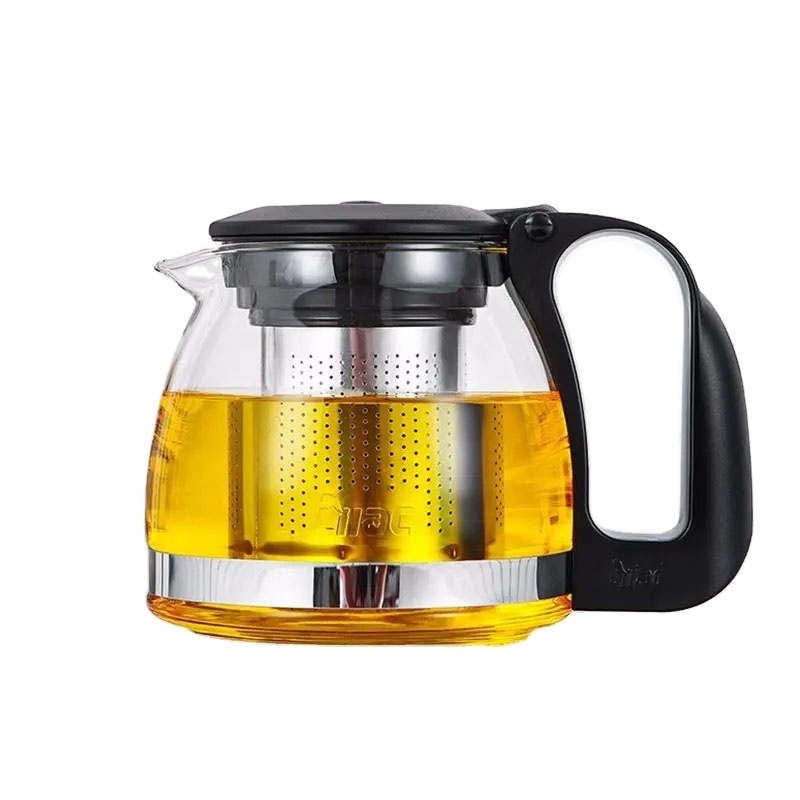 New modern 700ml 1250ml chinese custom flower transparent glass tea pot set with stainless infuser