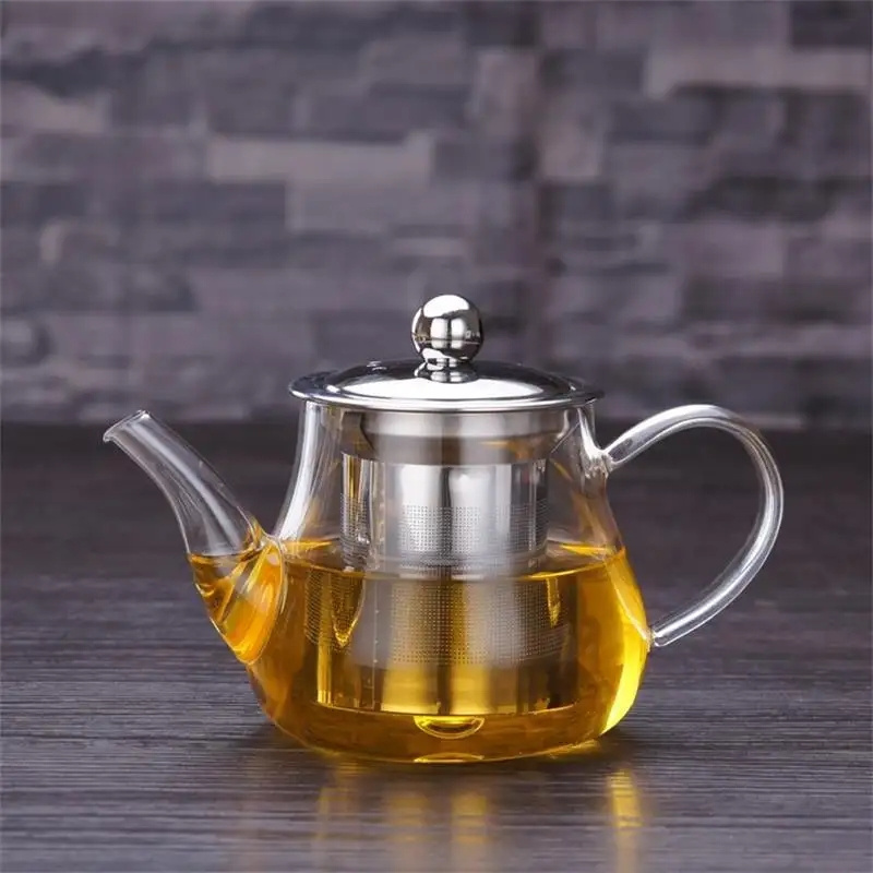 Cafe Home Office Bar Stove Top Safe Flower Tea Kettle Glass Tea Pot with Stainless Steel Infuser Strainer