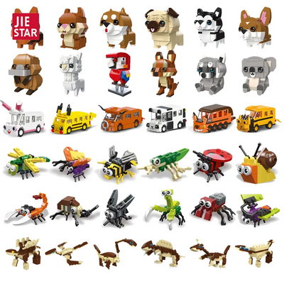 JIESTAR Wholesale Cheap Small Collectable Dog Puppy Insect Dinosaur Animal Figures Building Block Set 2023 Novelty Gift For Kids