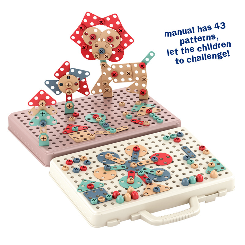 256 pcs DIY Puzzle Peg Board with electric drill stem toy educational kit for kid plastic building block Mosaic Drill Set