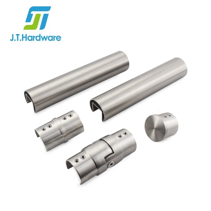 Balustrades CR L Extruded 304 316 Stainless Steel Satin finish Cap Rails Round Groove Slot Pipe